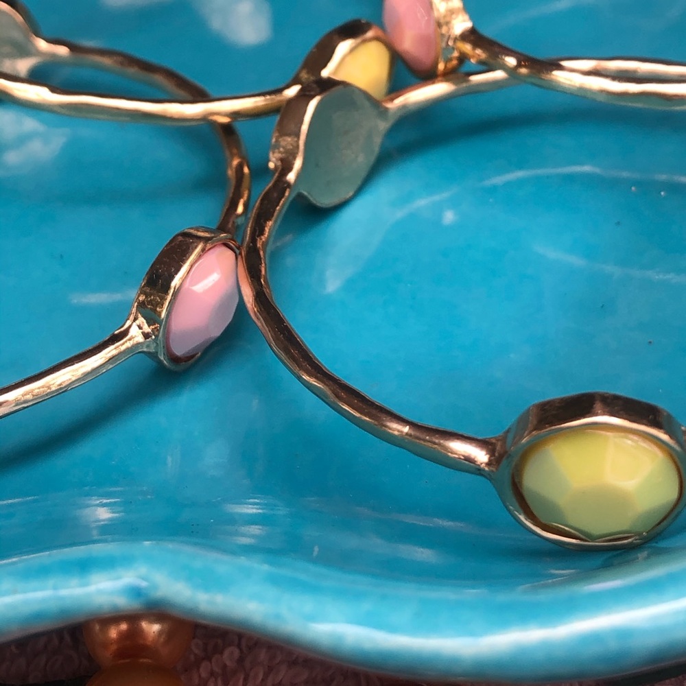 Goldtone Stacking Bangles with Rhinestones - Picture 4 of 4